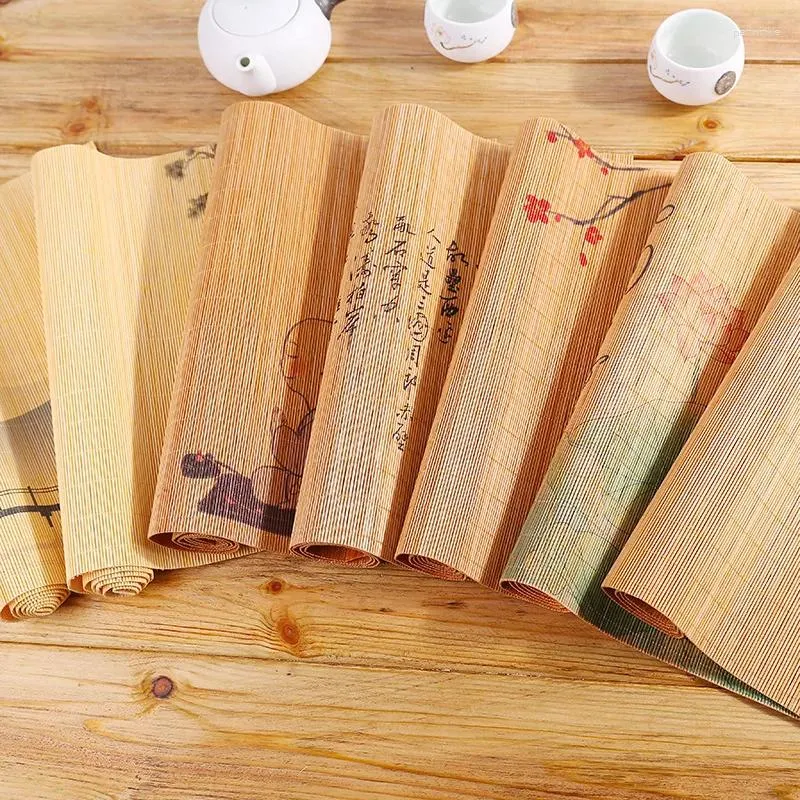 Tapetes de mesa zen tapete de chá bambu impresso bandeira pintada à mão Toalha de isolamento de calor de handmade ture ture
