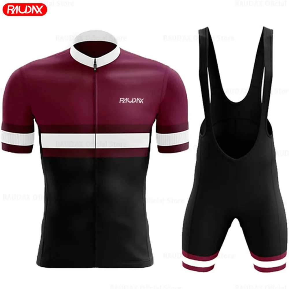 Raudax Summer Menショートスリーブサイクリングジャージーセット通気性MTBバイク衣類Maillot Ropa Ciclismo Uniform Kit 240408