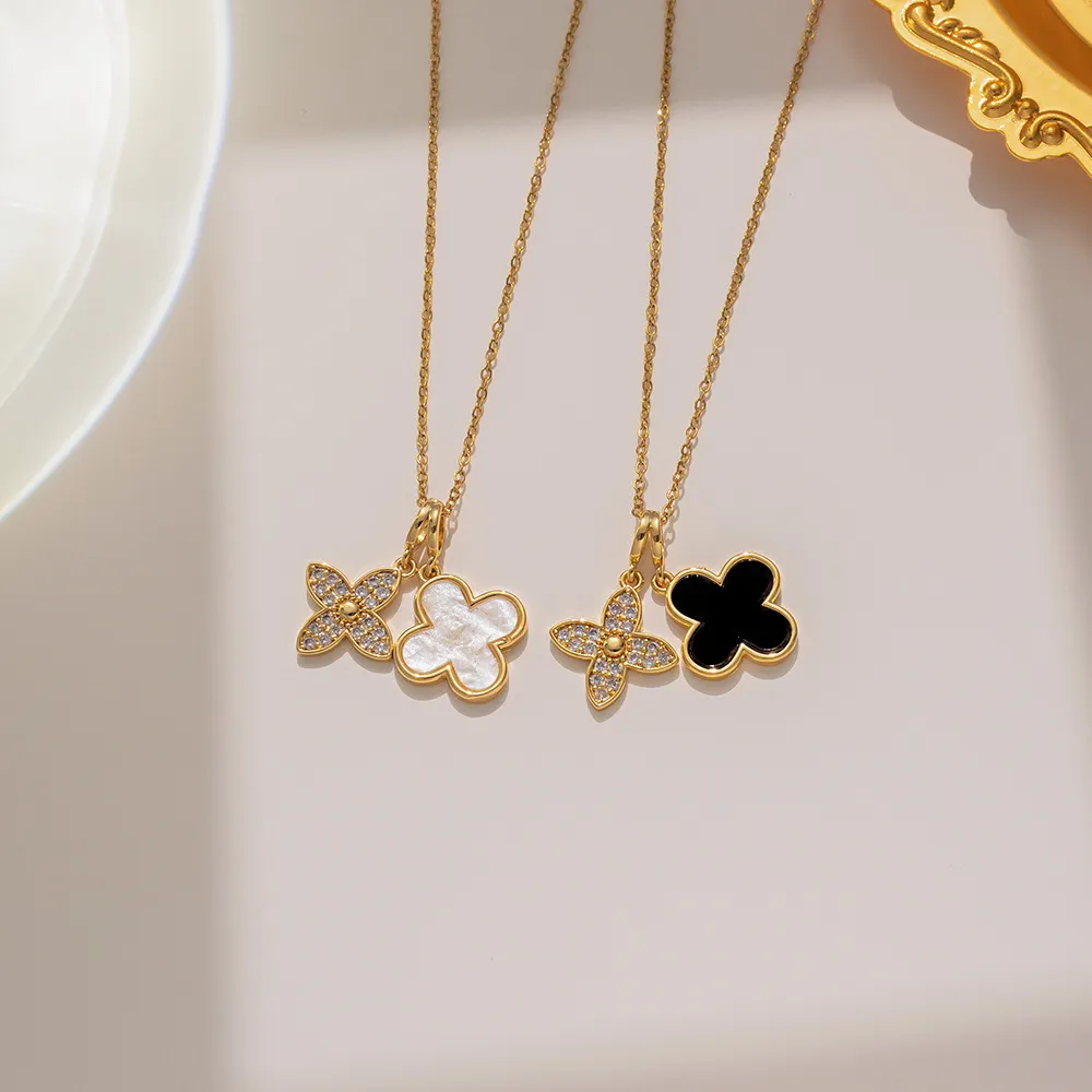 Stainless Steel Clover Necklace for Women White Black Designer Jewelry Elegant Charm 4 Leaf Love Whale Sailormoon Pendant Necklaces Wholesale