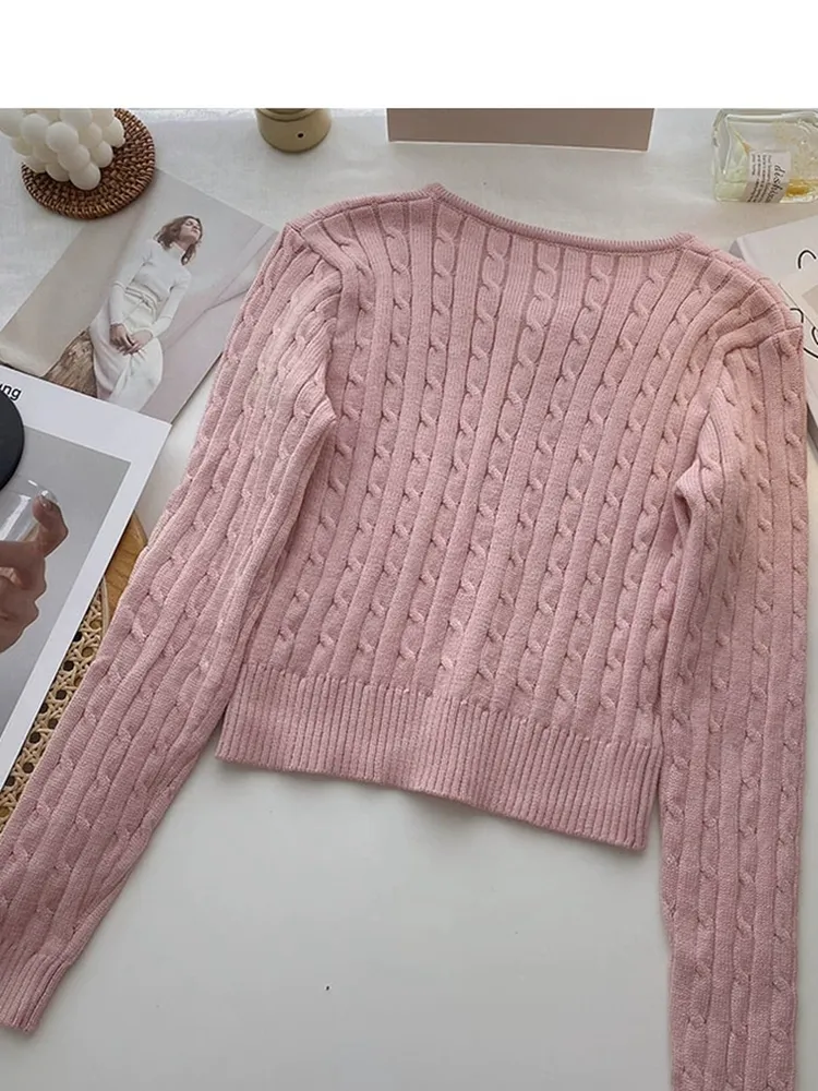 Chic Pink O-Neck cardigan clothes for Women - Single Chic Pink O-Neck cardigan clothes for Women - Single