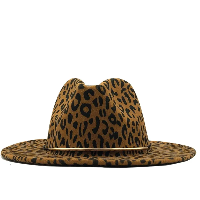 Brown Leopard Print Pattern Faux Leather Brim Red Bottom Fedora Hat Trend Panama Leopard Cheetah Red Bottom hat Fedora – Tomgfashion main image 3