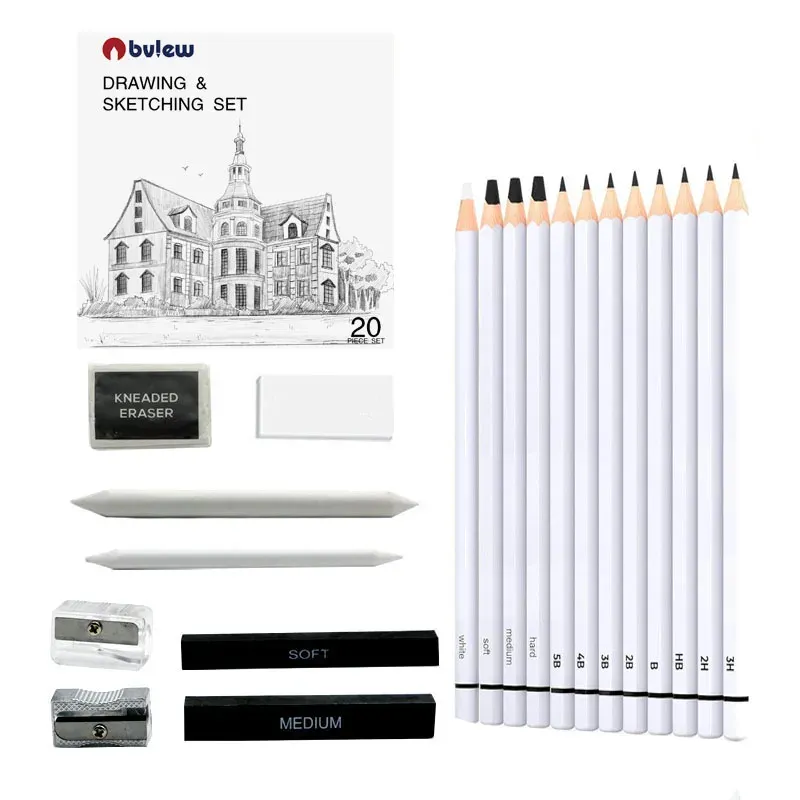 BView Art 20 -stycken Sketch Pencil Charcoal Pencil Drawing and Sketching Complete Pencil Art Set