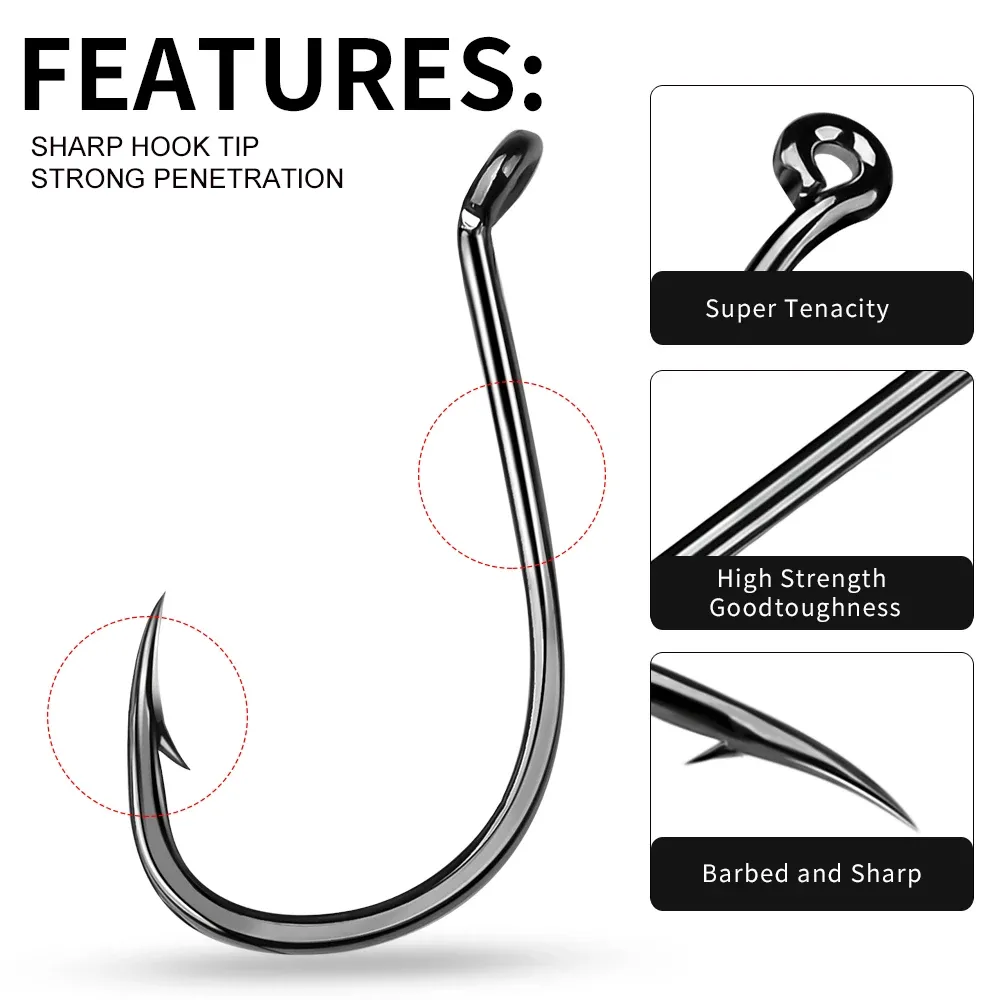 220PCS Fishing Hooks Set - 2X Strong Offset Octopus Circle Hooks For Freshwater & Saltwater Fishing, Sizes #1/0 To 10/0, Bulk Pack