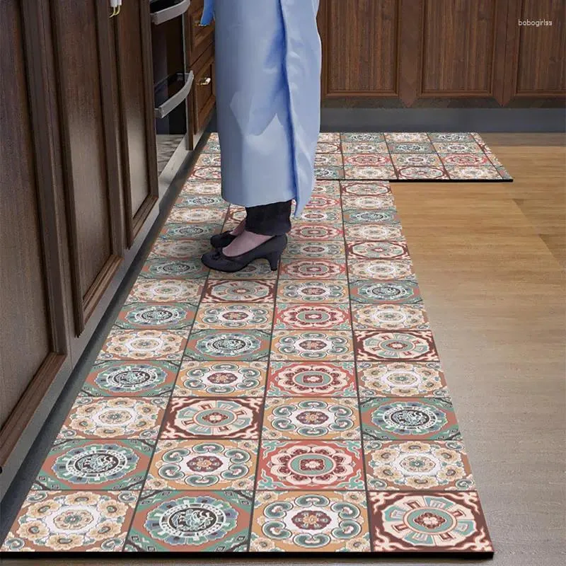 Carpets Super absorbant Retro Kitchen Tapis antidérapant Mat de sol étanche Arec de zone longue du couloir Entrée Poutage Wipable