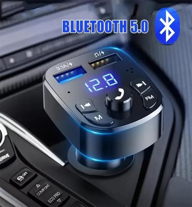 Dual USB -Auto -Ladegerät Bluetooth 5.0 FM Sender Wireless Handsfree O Receiver MP3 -Modulator 3.1A Schnellladegerät9614009