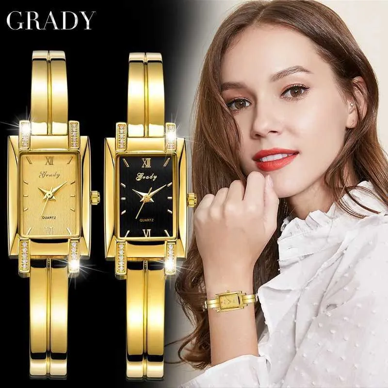 Montres féminines Gold Watch Femmes Marque Luxury Fashion Square Diamond Water Proof Relogio Feminino Quartz Ladies Watches 240409