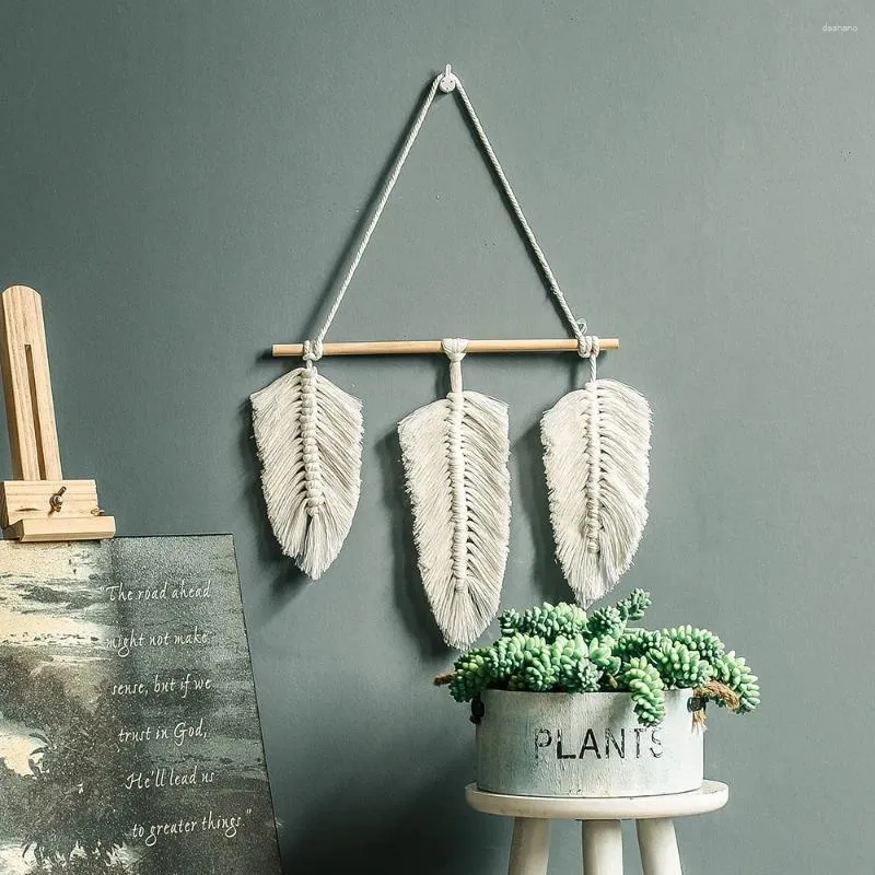 Arazzi foglie creative intrecciate a mano Arazzo in stile nordico muro appeso macrame decorazione per la casa boho camera da letto decorazione soggiorno 2024