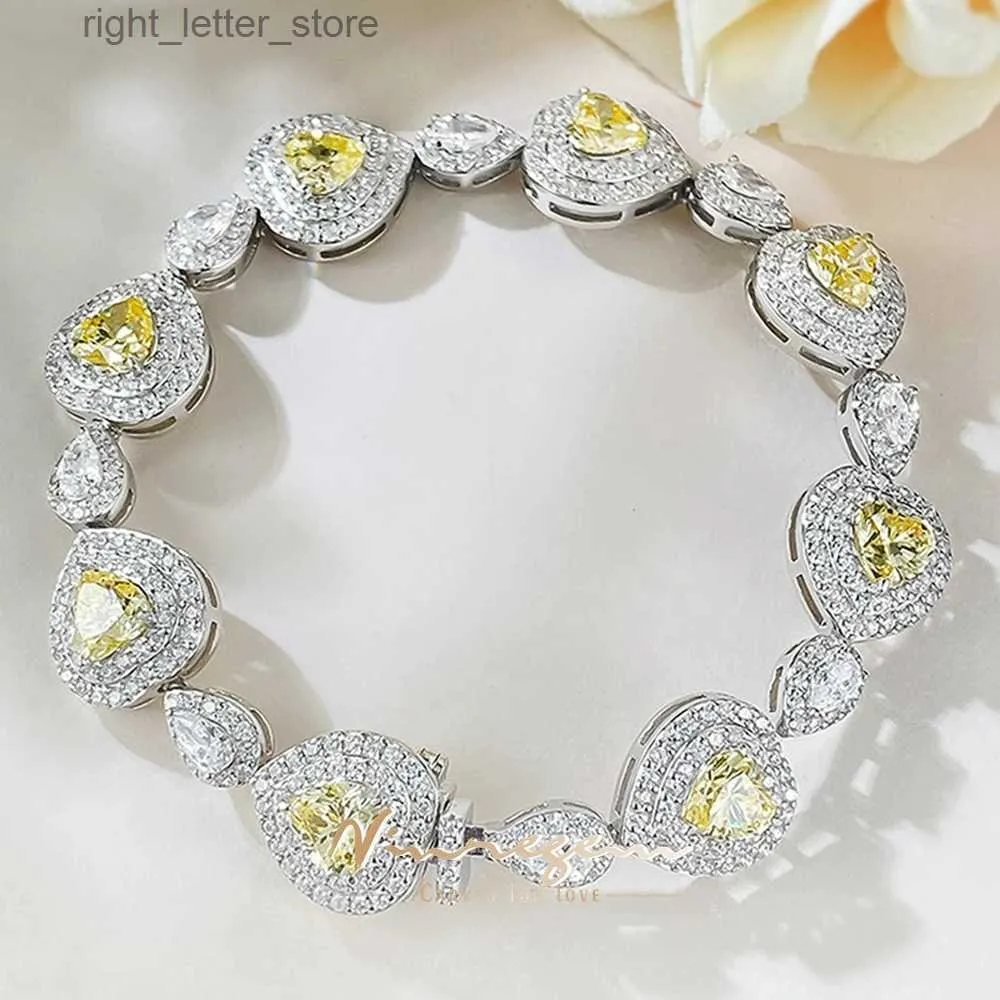 Bangle Vinregem Heart Cut 6 * 6 mm Lemon High Carbon Diamond Gemstone Elegant Armband 100% 925 Sterling Silver Exquisite Jewelry YQ240409
