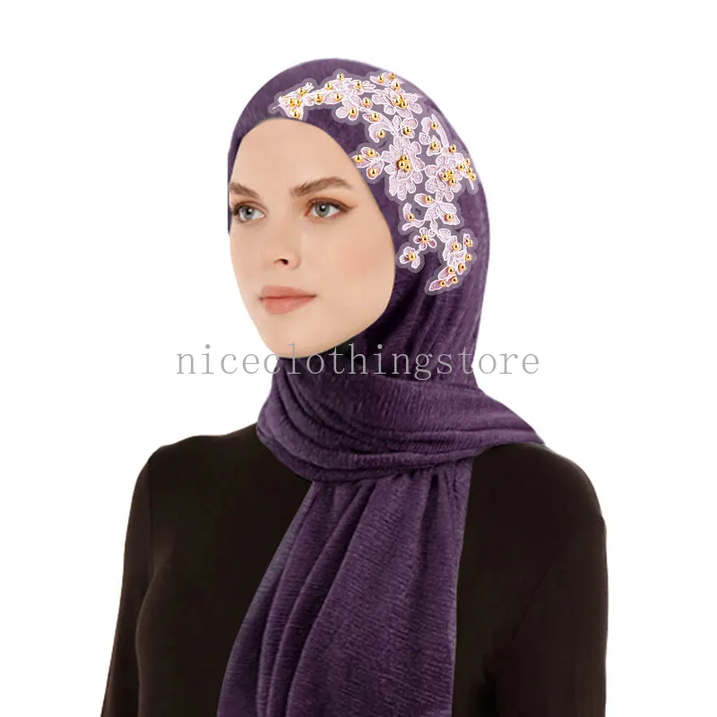 New Hijabs Muslim Islamic Scarf Scarves for Women Gold Glitters Beads Turban Ramadan Foulard Musulmane Femme Long Headscarf