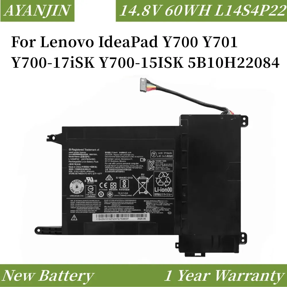 Batterier L14S4P22 L14M4P23 14.8V 60WH/4050mAh Laptop Battery för Lenovo IdeaPad Y700 Y701 Y70017isk Y70015isk Series 5B10H22084