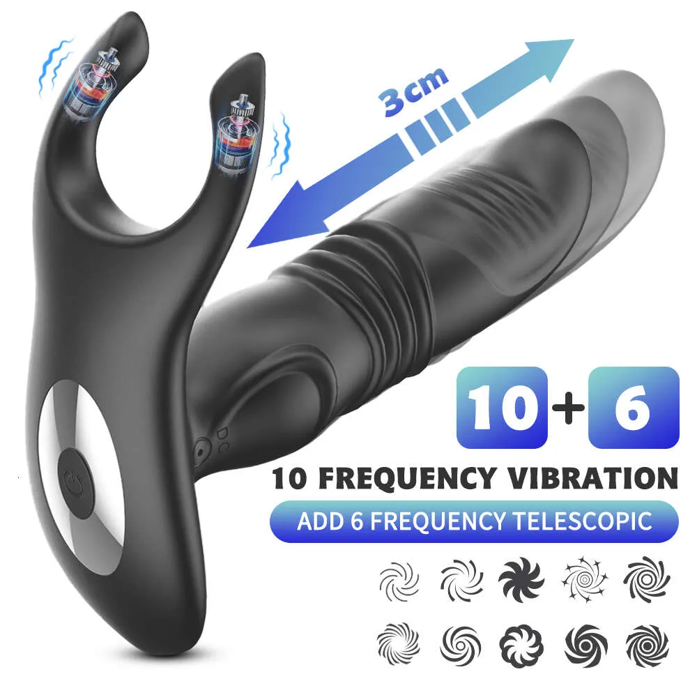 Telescopic Anal Vibrator für Mann Penisring Verzögerung Ejakulation Masturbator sexy Spielzeug Männer schwule Butt Plug Männliches Prostata -Massagarme