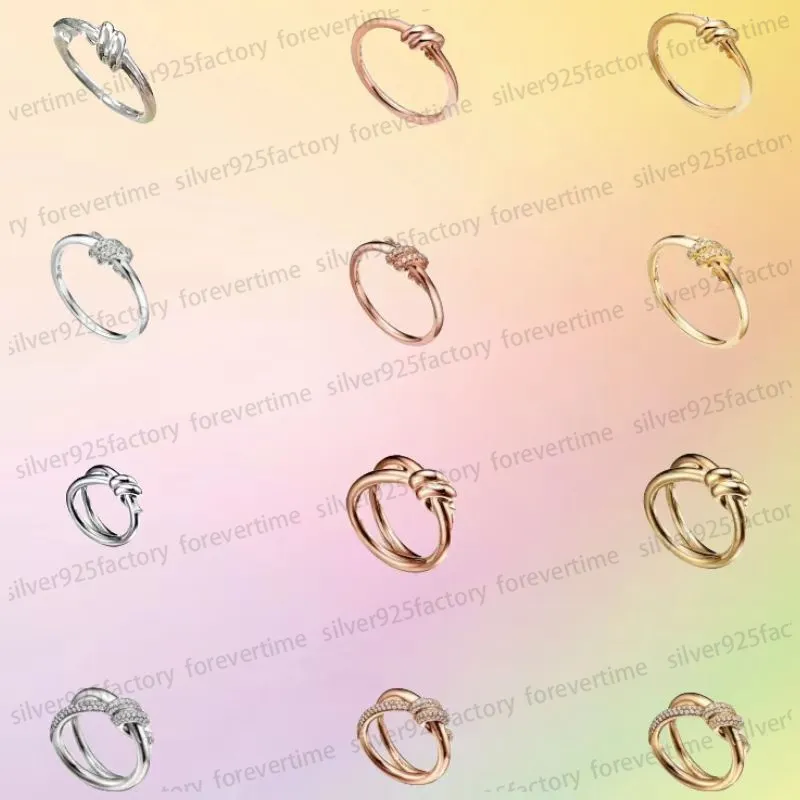حلقة مصممة خاتم الحبل الملتوية للمجوهرات النسائية 925 الجنيه الفضي الذهب مع الماس الشهيرة الموضة الكلاسيكية متعددة الاستخدامات حلقة مزدوجة الحجم متعدد الحجم