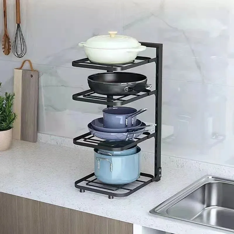 Adjustable Pot Rack Organizer Cabinet Storage Kitchen Organizer Pot Lid Rack Cookware Holders Home Storage Kitchen Accessories 240407