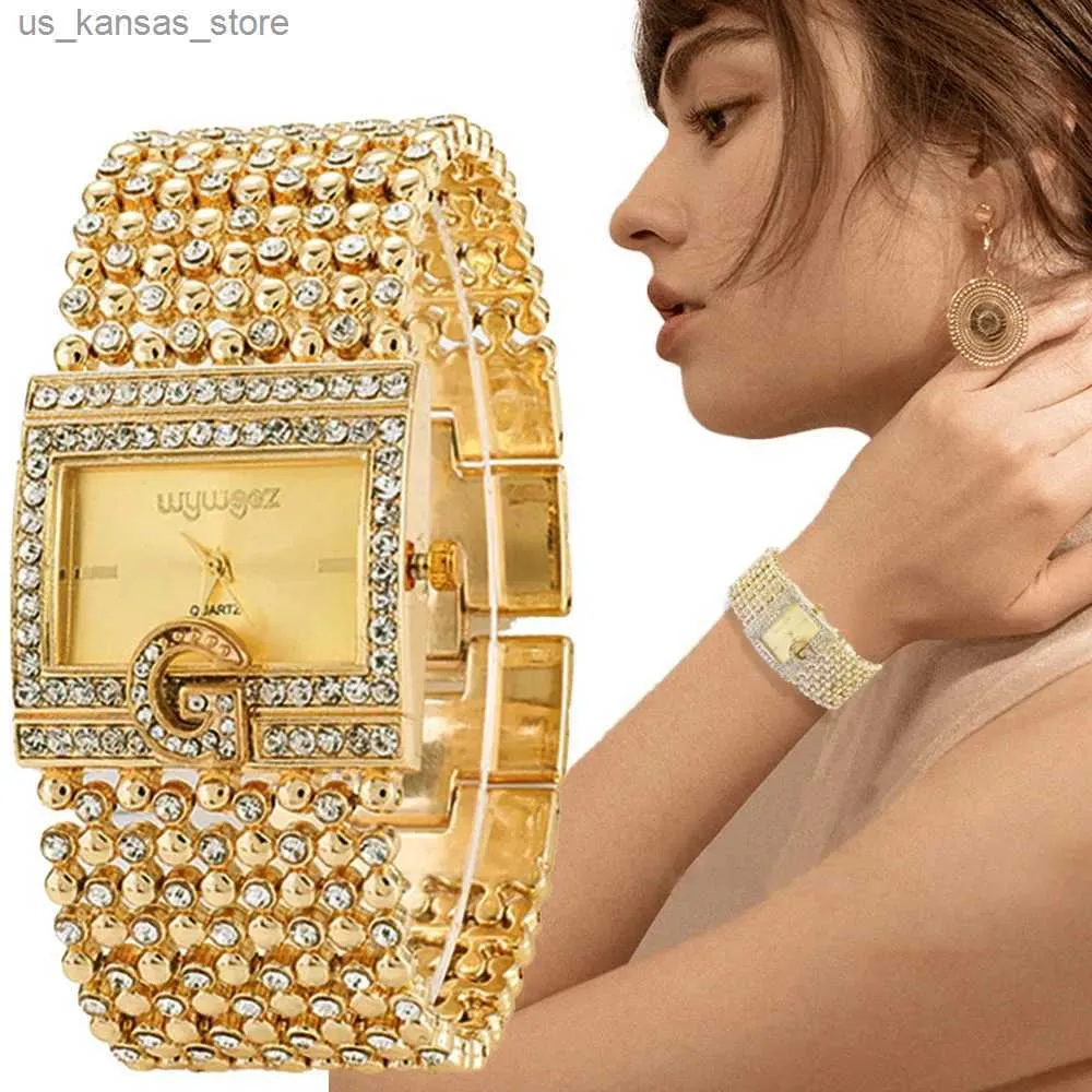 Orologi da polso semplice oro quadrato ES DONNE DONNA FASHIO CASA CASUALE Bracciale Ladies 2021 G Diamond Diamond Diarmale Female Quarzo Clock240409