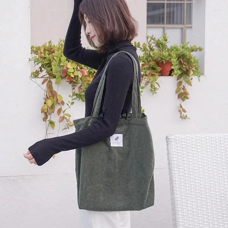 Bag Women Corduroy Canvas Tote Handbag Female Cloth Shoulder Bags Young Ladies Casual Shopping Girls Reusable Folding