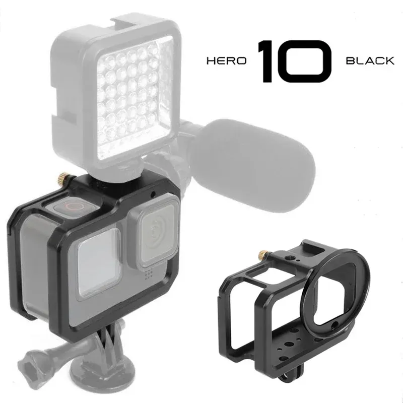 Камеры GoPro Hero 11 10 9 9 Металлическая защитная рама рама для клетки для Go Pro 11 10 Аксессуар с холодной обуви 52 -мм ультрафиолетового фильтра Адаптер