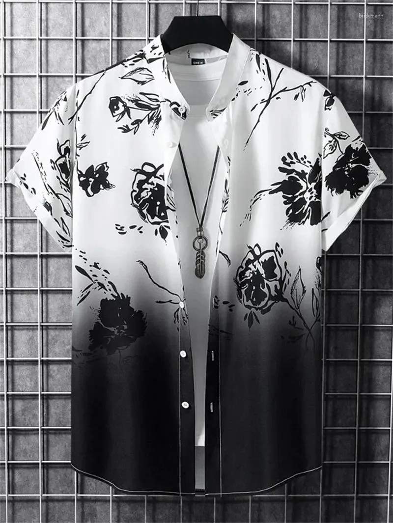 メンズカジュアルシャツサマーフラワー3Dプリントトップハワイビーチアウトドアパーティー通気性短袖ソーシャルアパレル