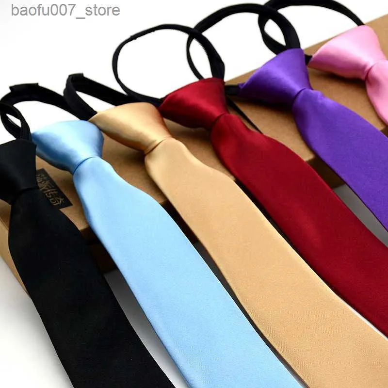 Neck Ties Solid color student easy to pull tie knot free Korean student uniform narrow ZIPPER TIEQ