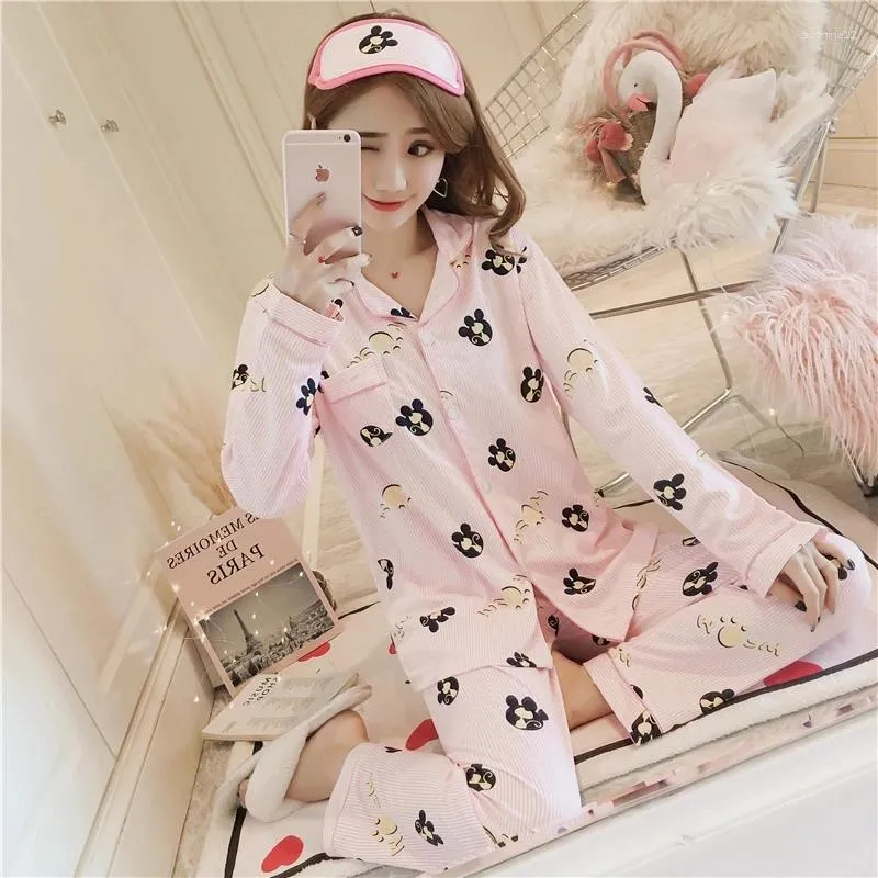 Home Clothing Baju Tidur Autumn Women's Pyjamas Set Gilr Milk Silk Nightpants & Nightwear