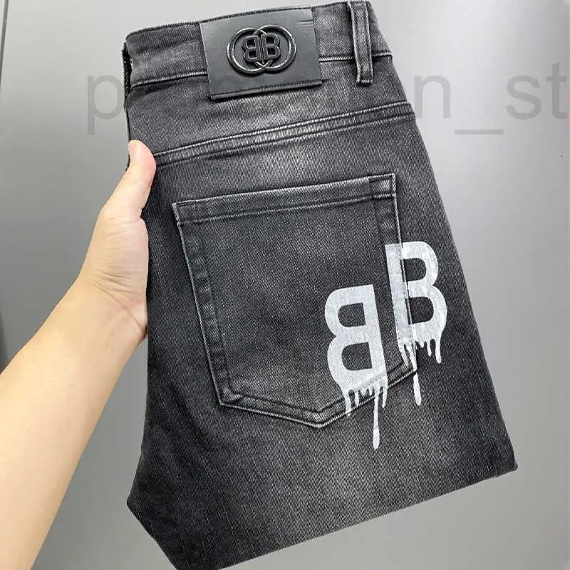 Men's Jeans designer light luxury European goods black and gray three-dimensional printed washed men's jeans, versatile elastic slim fit small straight leg pants 1Y8X