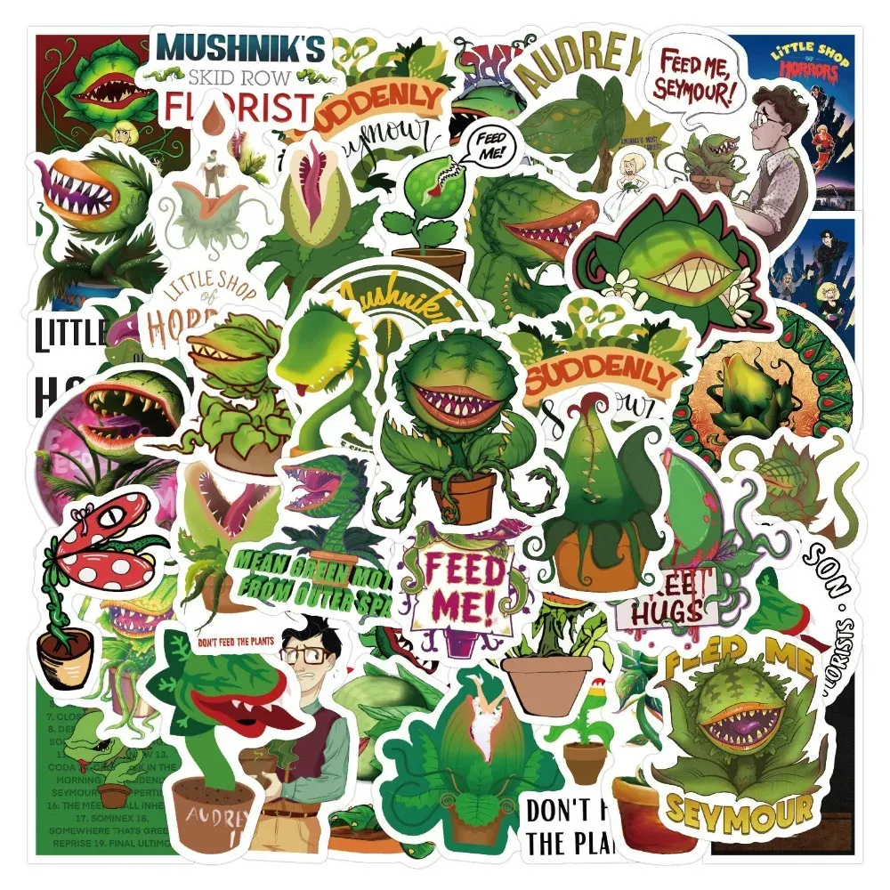 10/60Pcs Little Shop of Horrors Plant Stickers Kawaii Potted Plant DIY Toy Kid Guitar Car Laptop Snowboard Graffiti Sticker