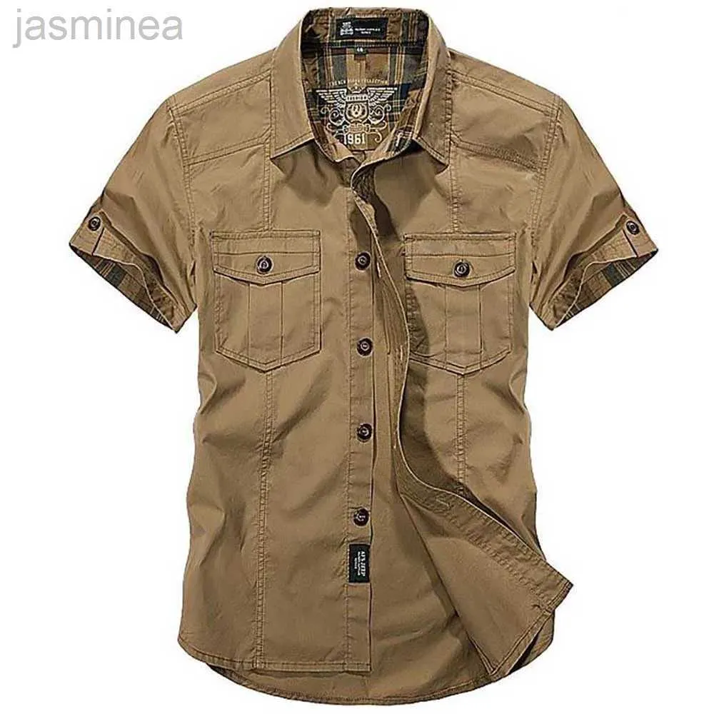 Chemises décontractées pour hommes Fashion Coton Shirts décontractés Summer Men Plus taille Shirts amples en vrac Collier à manches courtes Collier militaire Vêtements masculins 2449