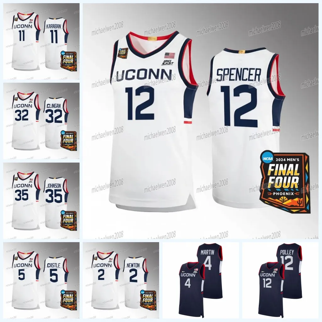 UConn 2024 Championnat national Huskies Basketball Jersey Jaylin Stewart Solomon Ball Hassan Diarra STEPHON Castle Tristen Newton Cam Spencer Alex Karaban