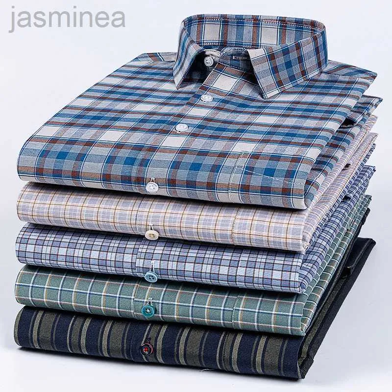 Camisas casuales para hombres Calidad 100%de algodón puro Camisa social de manga larga para camisa de oxford Hombres Trabajo a cuadros Camisa informal