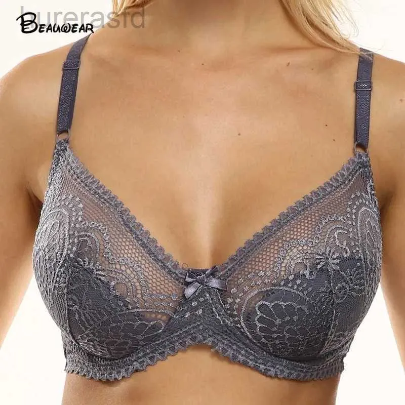 Bras Beauwear B C Cup French Style Light Weight Women Lace Bra andas Back Stängning Justerbar remm Soft Deep V Thin underkläder Topp 240410