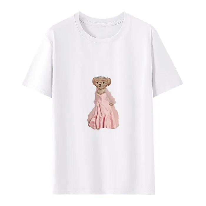 تي شيرت قصير الأكمام للسيدات ، قميص بولو كبير الحجم مع أناقة بسيطة ، تصميم طباعة النسيج القطني النقي ، زعيم New Summer Trend.