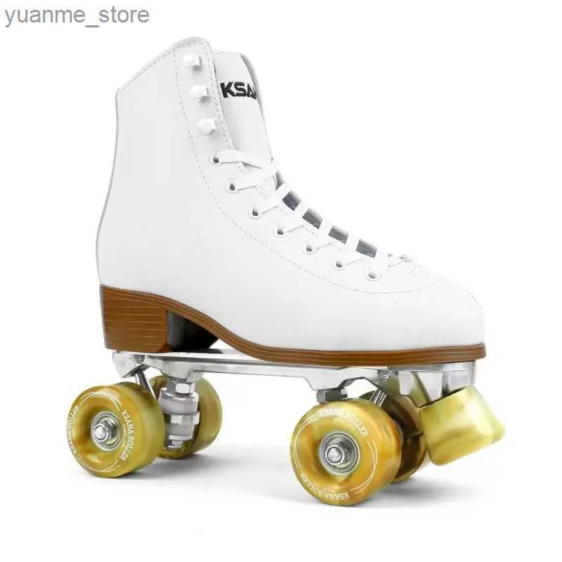 Skates à rouleaux en ligne de haute qualité High Top Mens and Womens Two Line Roule Roller Skates Patines Genuine Leather Professional Four Flash Wheels Y240410