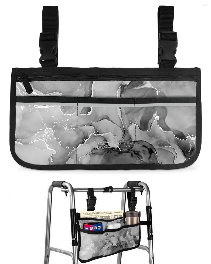 収納バッグ大理石のテクスチャグラディエントブラック車椅子バッグポケット付きアームレストサイド電気スクーターウォーキングフレームポーチ