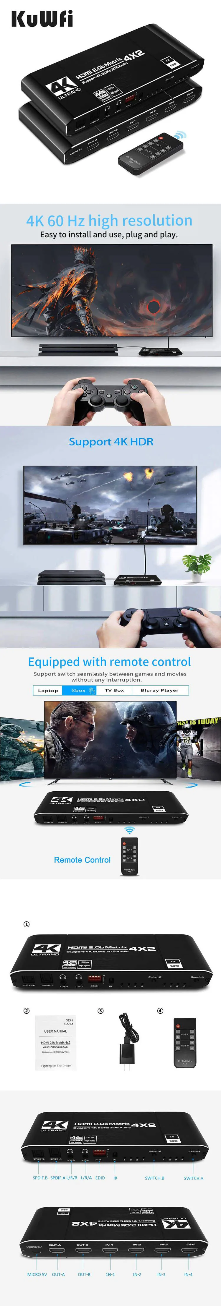 KuWFi 4K 60Hz HDMI2.0 Matrix Rgblink Mini Streaming Switcher With Remote Control And L R 3.5mm Support For TVbox And PS4 From Ddmywonder 46.8 DHgate.Com