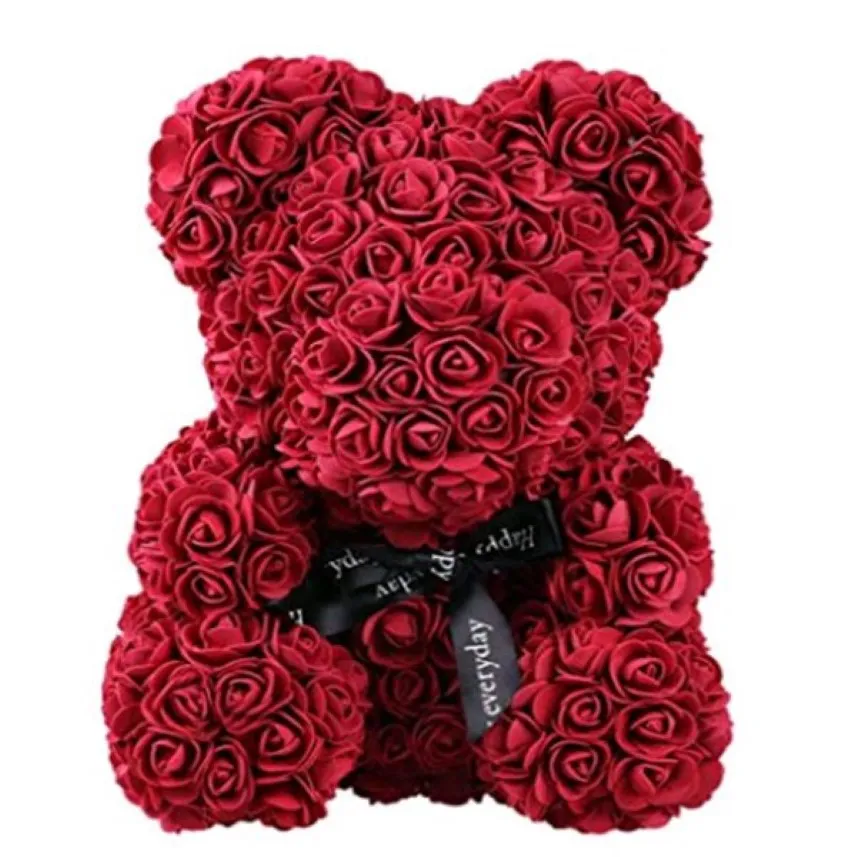 Rose Teddy Bear multicolor Fleurs artificielles Rose Bear Mousse petite amie Valentin Day Gift Birthday Party Decoration 2398