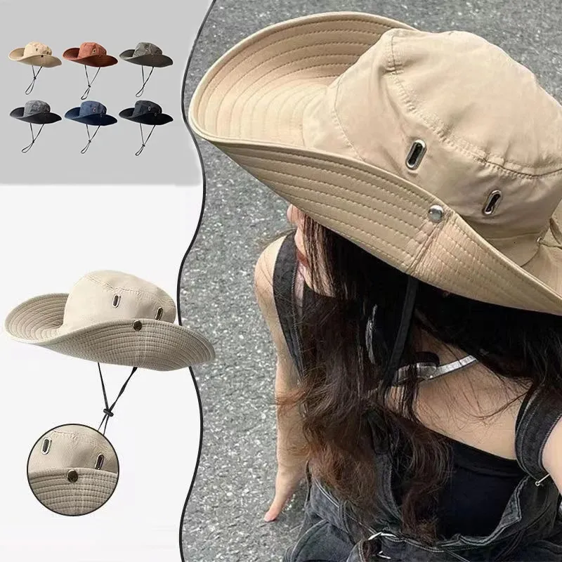 夏の軽い太陽の帽子女性バケツ帽子ワイドブリムUV保護ボニーアウトドアフィッシングハイキングフィッシャーマン240403