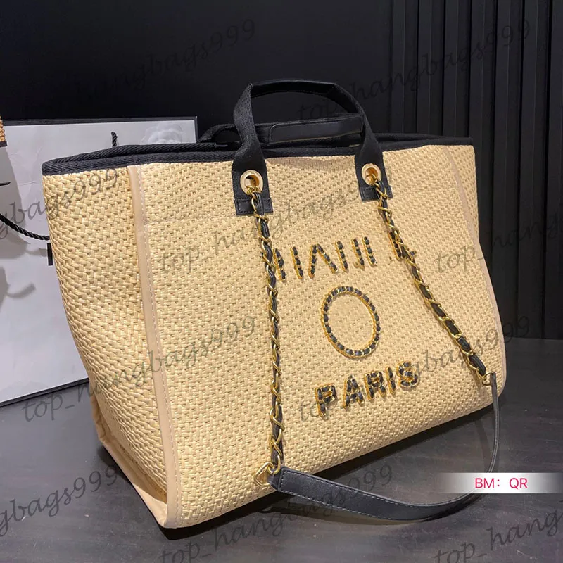 Luxus -Designer Stroh Weave Beach Shooper Umhängetaschen große Kapazität Mommy Geldbeutel Top Hand Totes Gold Matelasse Kette Buchstabe Urlaub Gepäck 37x32 cm