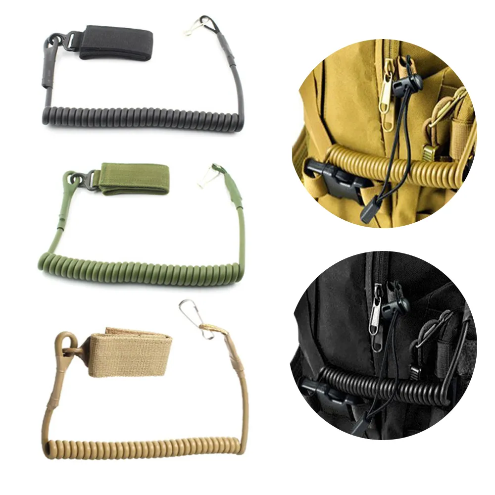Molle Tactical Anti-Lost Elastic Rope Rope Military Spring Safety Strap Gun Rope for Key Ringチェーン懐中電灯アクセサリー