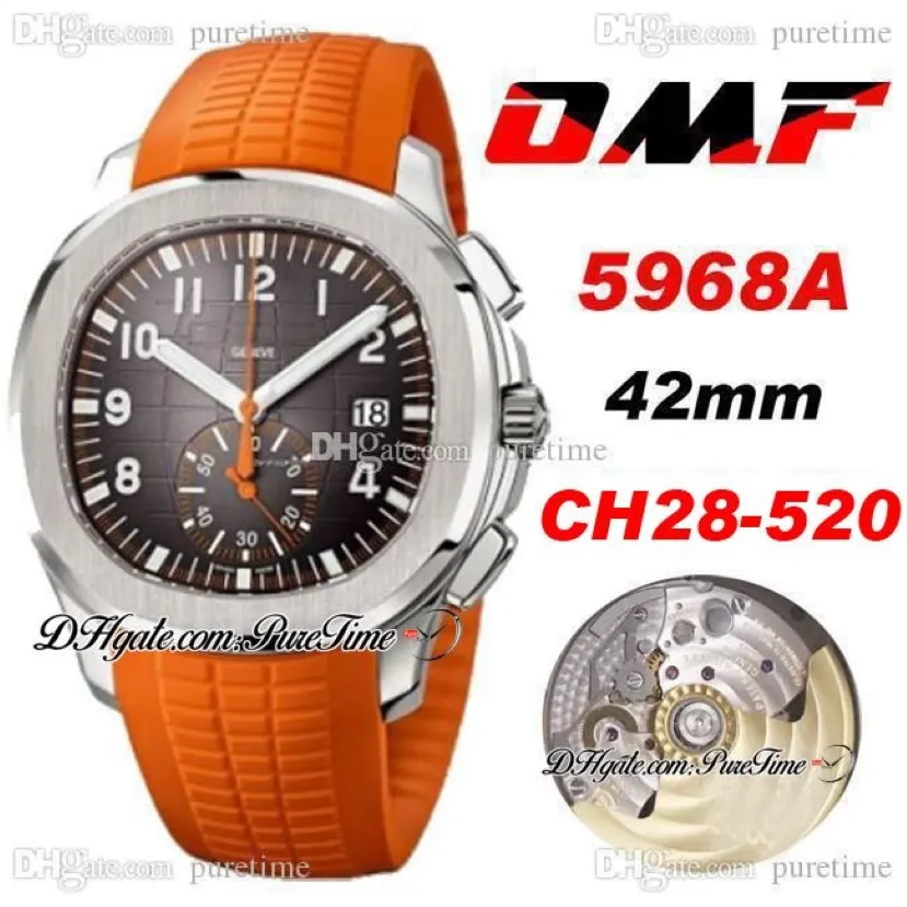 OMF 5968A ETA A7750 A520 Automatisch Chronograph Mens Watch Stahlhülle graues Textur Dial Orange Gummi -Gurt Date Spure Edition 20212010