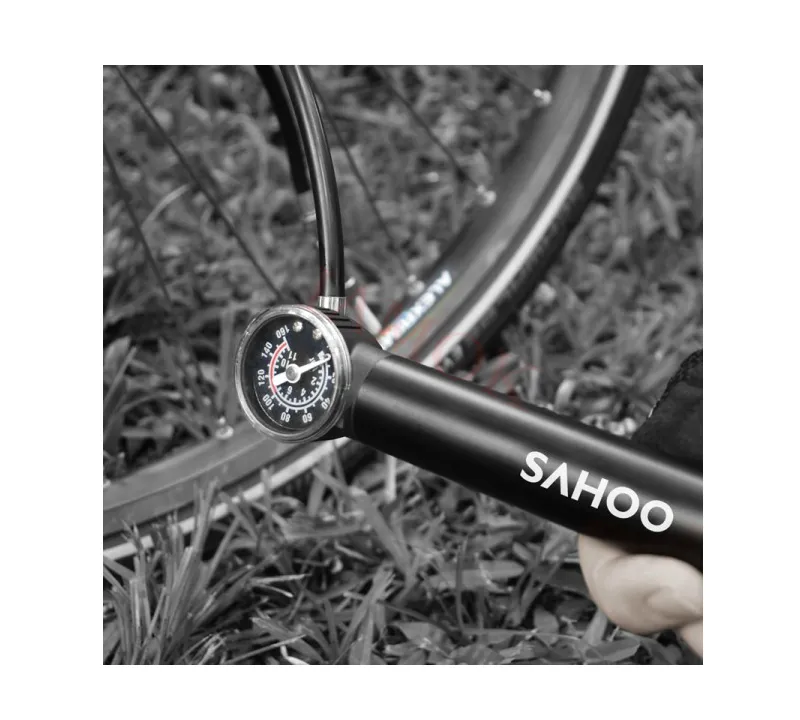 Sahoo 311403 Mountain Bike Pump med mätare 100psi iamok mini -inflator för Presta/Schrader Valve Cykeltillbehör