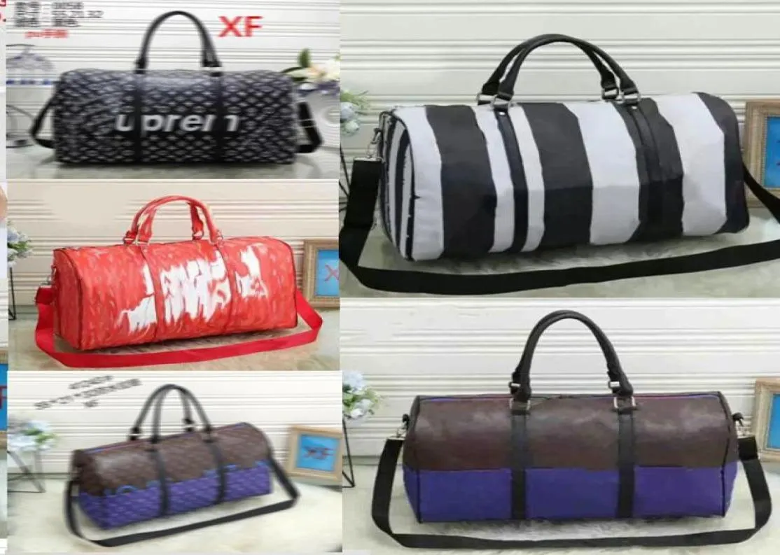 Stor kapacitet duffle påse resväskor utomhus läder polyester vanlig tryck handväskor ränder bokstav mjuk bagage ryggsäckar flickor b5943664