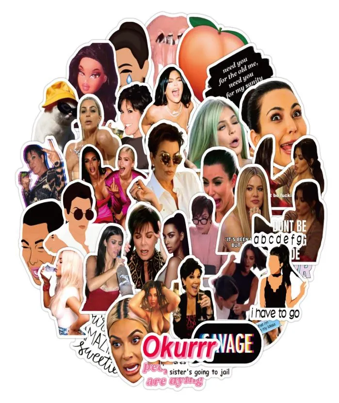 50 PCS Mixed Car Stickers Kim Kardashi For Skateboard Luggage Laptop Fridge Helmet Pad Bicycle Bike Motorcycle PS4 Notebook Guitar5181549