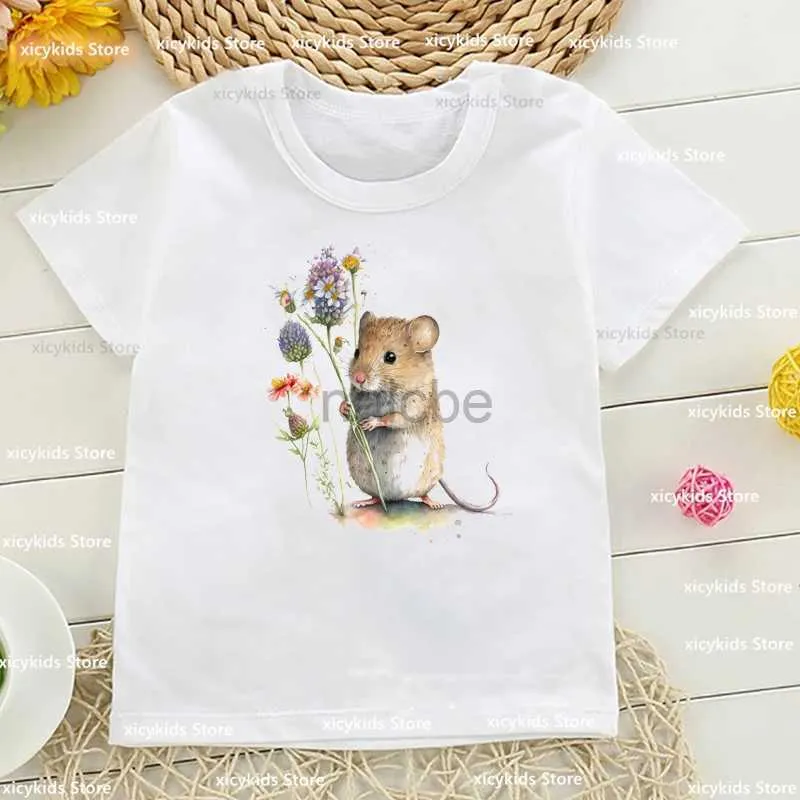 T-shirts Nouveau arrivée 2024 filles T-shirt Fox dans une prairie et un hamster Animal imprimé Kids Tshirt Fashion Harajuku Boys Girls Unisexe Vêtements 240410