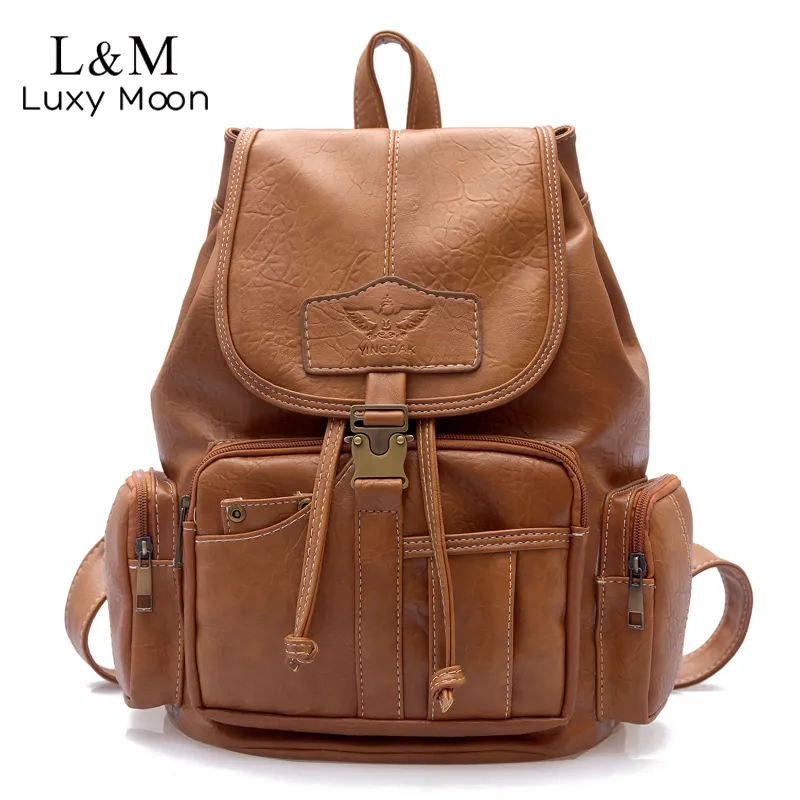 Vintage Leather Backpack For Women & Men - Unique Beetle Design Bookbag, Travel Daypack, School Purse Backpack