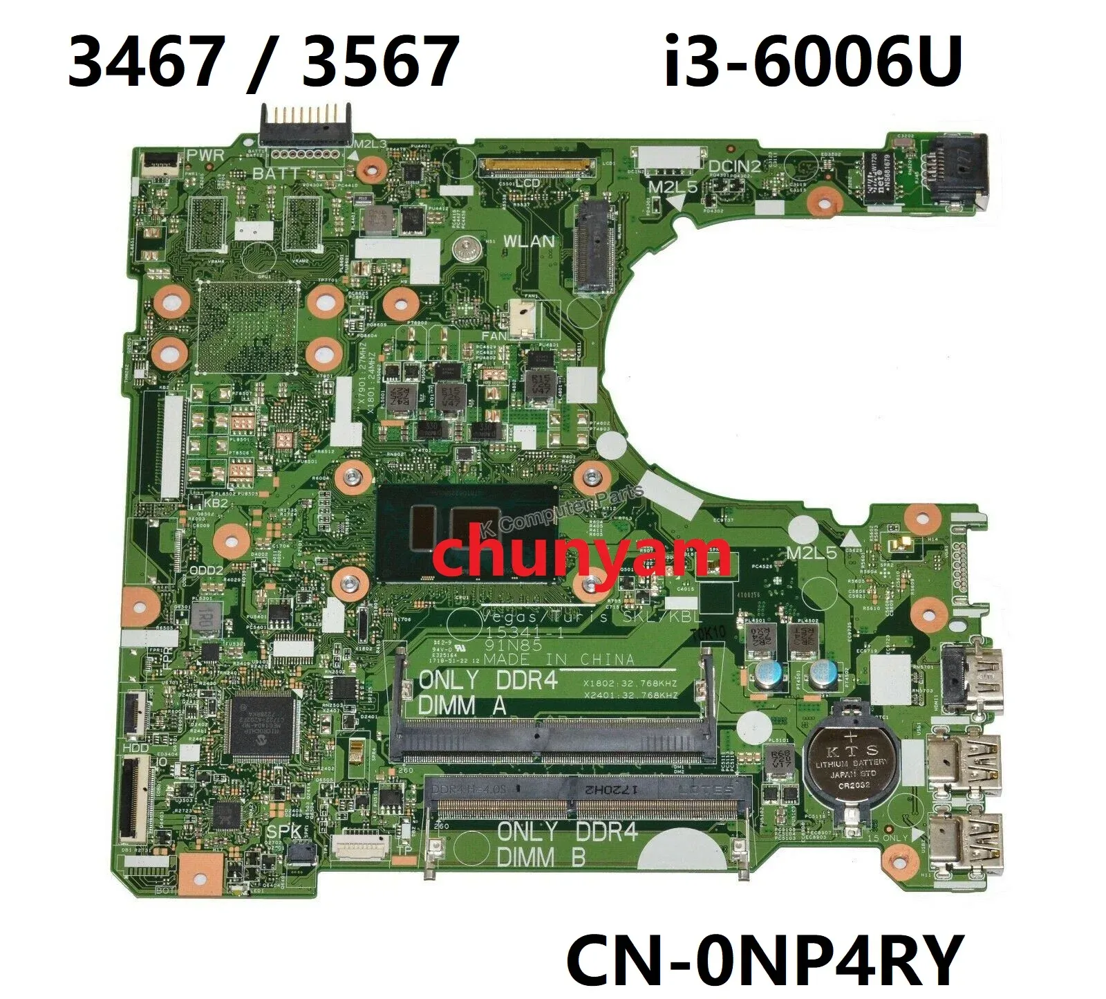 RAMS 153411 W / I36006U pour Dell Inspiron Series 14 3467/15 3567 ordinateur portable carte mère CN0NP4RY NP4RY