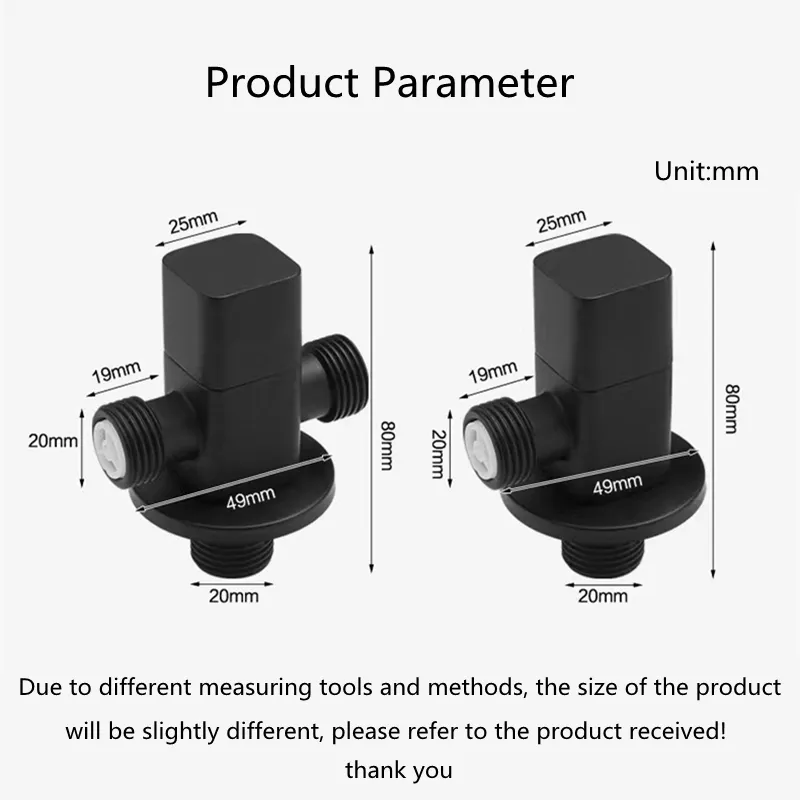 Vinkelventil mässing svart kök badrum toalett kallt varmt vatten blandning kran tillbehör sluta fylla ventil standard g 1/2 gängad