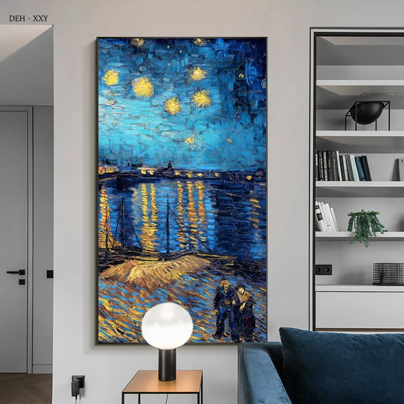 Wall art tela dipinti dipinti ad olio notturno stellato di van gogh poster di tela famosi immagini artistiche impressioniste per soggiorno