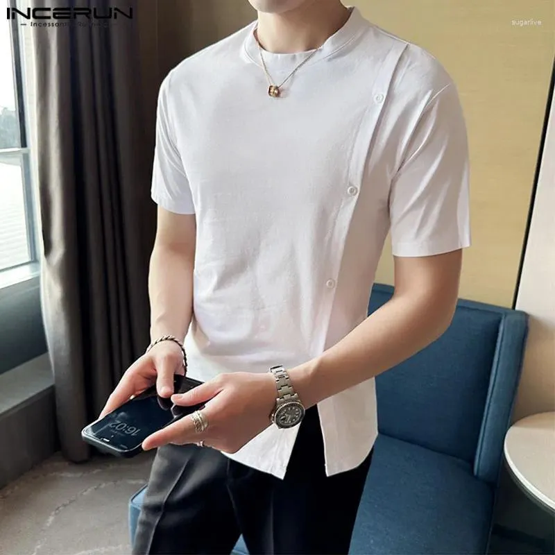 Men's T Shirts INCERUN Tops 2024 Korean Style Handsome O-neck Split Design T-shirts Casual Streetwear All-match Short Sleeved Tees S-5XL