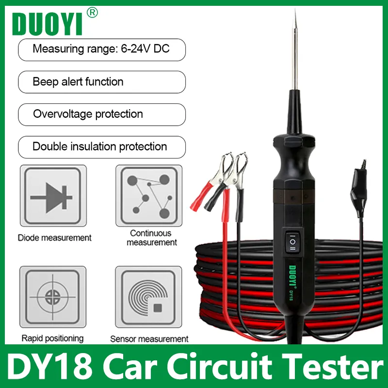 Tester Per Circuiti Elettrici Auto DY18 6-24V DC Con Protezione 8A E Cavo 4 Metri