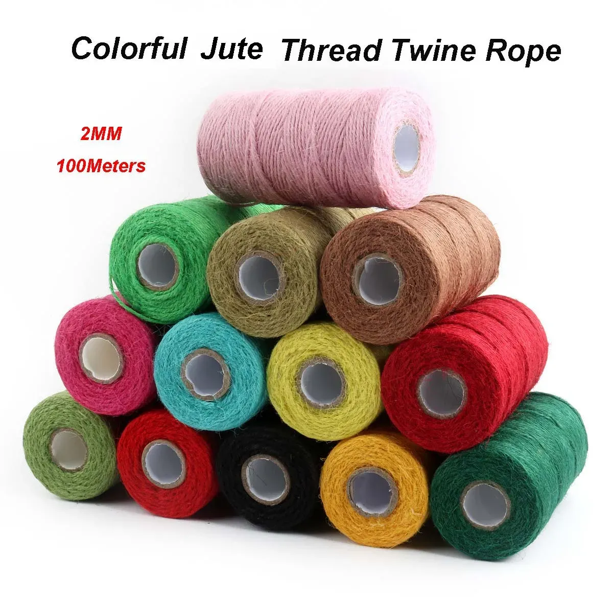 100m/rull 2mm färgglad jute rep garn tråd sladd handgjorda diy hantverk rep sträng färg presentförpackning sträng hem textil dekor