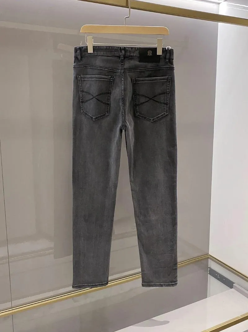 Jeans masculinos 2024 homens lavados moda elástica casual stard slim fit pés calças